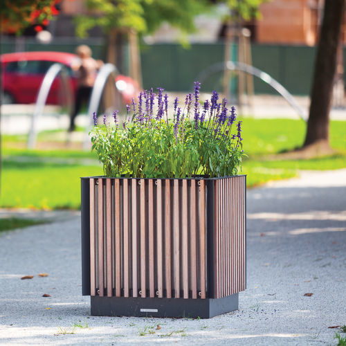 Kiefer-Pflanzkübel - FLORIUM - mmcité street furniture - Laubholz / Akazie / galvanisiertem Stahl