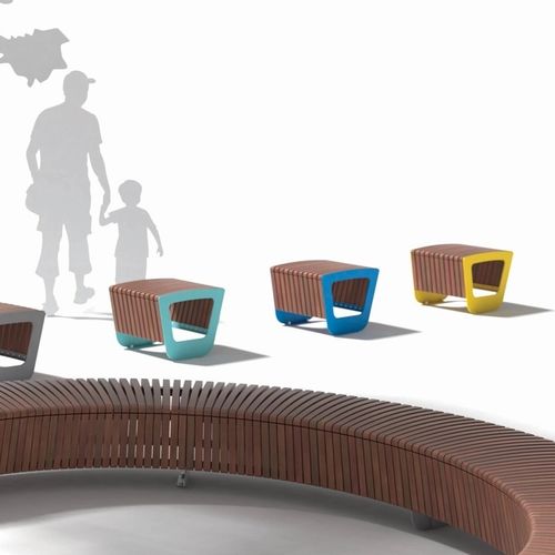 Moderner Hocker - LANDSCAPE COMPACT - mmcité street furniture - Holz / Gestell aus galvanisiertem Stahl / mit Kufengestell