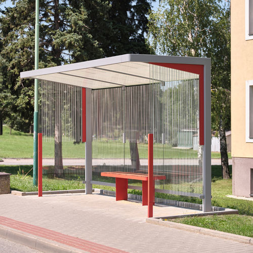 Stahl-Buswartehalle - NUBO - mmcité street furniture - Glas / mit Bank / USB