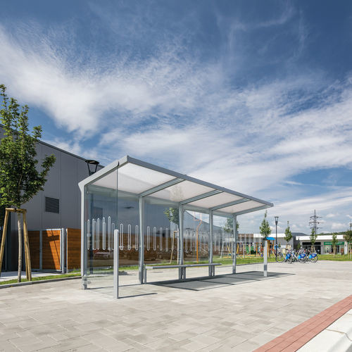 Glasbuswartehalle - AUREO - mmcité street furniture - galvanisiertem Stahl / Holz / Polycarbonat