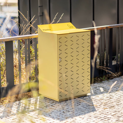 Metall-Abfallbehälter - SKYLINE - mmcité street furniture - galvanisiertem Stahl / Holz / für Außenbereich