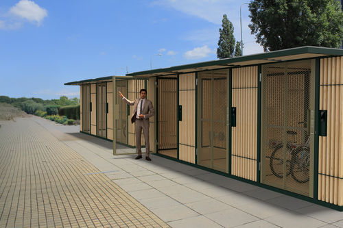 Gesicherter Fahrradunterstand - CUBY LOCK - mmcité street furniture - modular / galvanisiertem Stahl / Holz