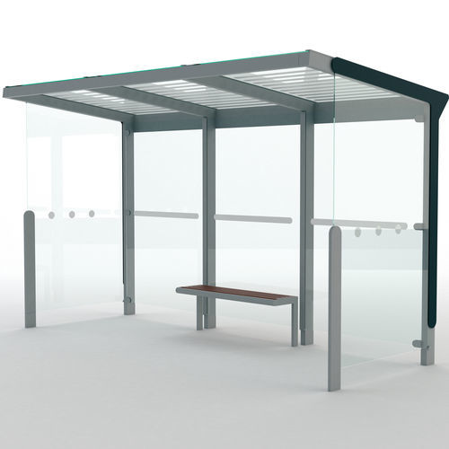 Glasbuswartehalle - AUREO - mmcité street furniture - galvanisiertem Stahl / Holz / Polycarbonat