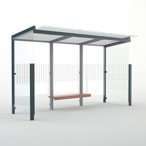 Glasbuswartehalle - GEOMERE - mmcité street furniture - galvanisiertem Stahl / Holz / mit Bank