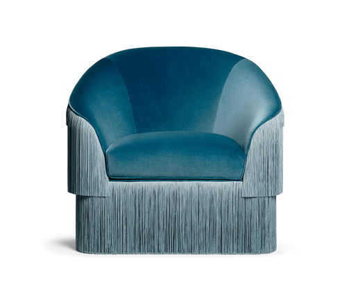 Moderner Sessel - Fringes - MUNNA - Stoff / Massivholz / grau