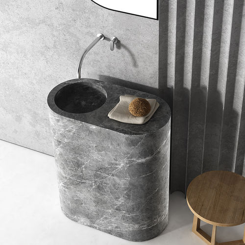 Bodenstehendes Waschbecken - JP COLUMN - COCOON - Naturstein / mit integrierter Waschtischplatte / rund