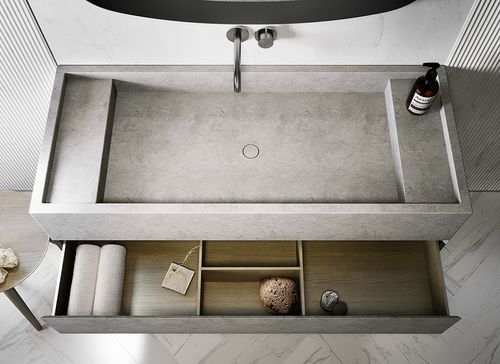 Wandhängender Waschtisch-Unterschrank - PB 120 - COCOON - Holz / Mineralwerkstoff / modern