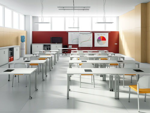 Moderner Unterrichtstisch - MODUL - JG Group - Laminat / rechteckig / mit Rollen