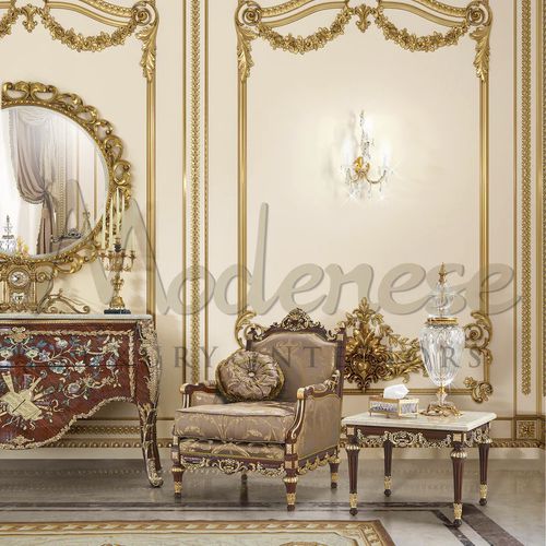 Sessel / französischer Stil - 14660 - Modenese Luxury Interiors - Stoff / Holz / mit 4 Beinen
