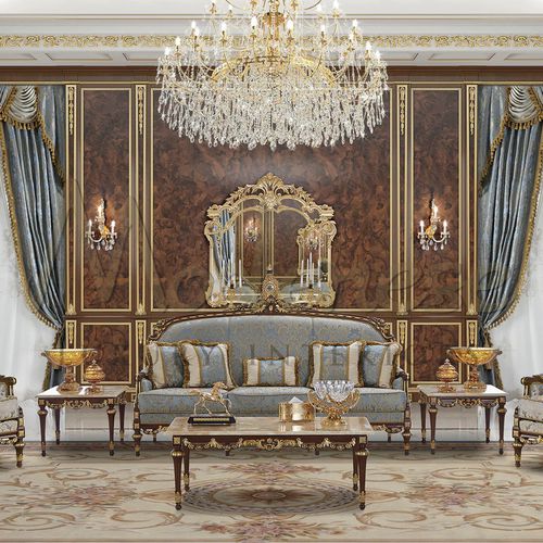Klassisches Sofa - 14464 - Modenese Luxury Interiors - Stoff / blau / Holz