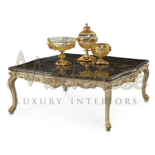 Stil-Couchtisch - 16629 - Modenese Luxury Interiors - Marmor / mit blattvergoldetem Holzgestell / quadratisch
