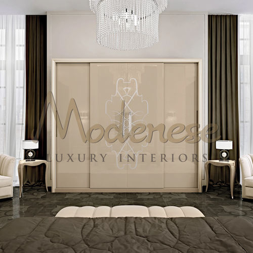 Moderner Kleiderschrank - 20213 - Modenese Luxury Interiors - hochglanzlackiertes Holz / mit Schiebetür / High-End