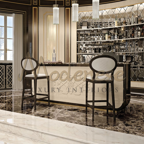Moderner Barhocker - 20150 - Modenese Luxury Interiors - Leder / Gestell aus Buche / mit 4 Beinen