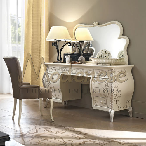 Barock Schminktisch - 21216 - Modenese Luxury Interiors - Silber / lackiertes Holz / bodenstehend