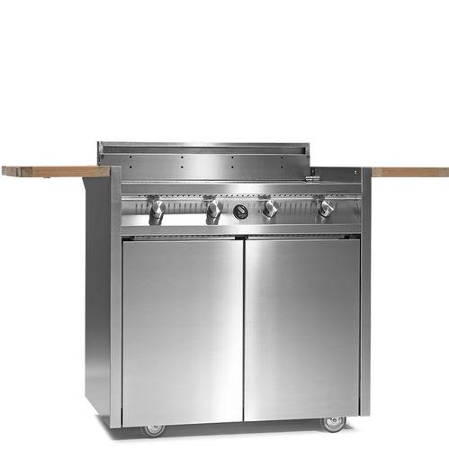 Gas-Gartengrill - GREEN 90 - STEEL - auf Rollen / Edelstahl / Teakholz