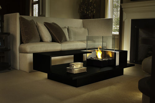 Moderner Couchtisch - LEVEL - Develpro Inc. - Hartglas / rechteckig / mit Bioethanol-Brennkammer
