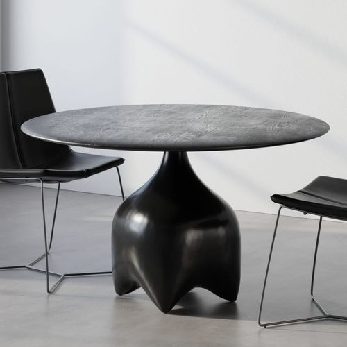 Moderner Esstisch - MALAGANA - Aguirre Design - Kiefer / Gestell aus Bronze / rund
