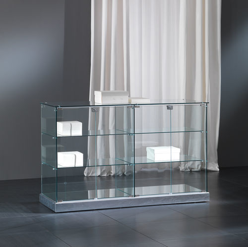 Moderne Vitrine - 14/B - Italvetrine - Hartglas / Kunstleder / mit Sichtfläche