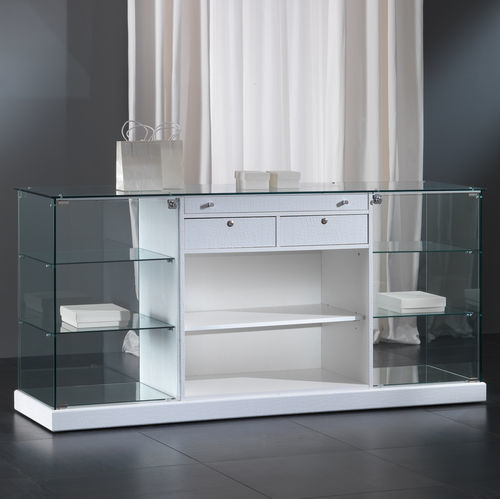 Moderne Vitrine - 18/B - Italvetrine - Hartglas / Kunstleder / mit Sichtfläche