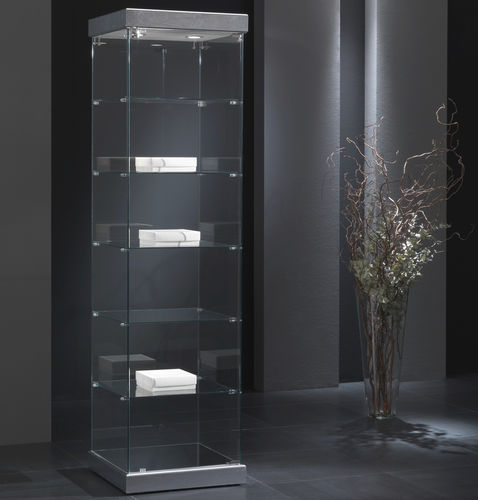 Moderne Vitrine - 5/S - Italvetrine - Hartglas / Kunstleder / beleuchtet