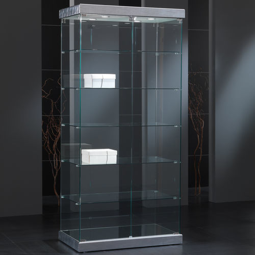 Moderne Vitrine - 9/S - Italvetrine - Hartglas / Kunstleder / beleuchtet