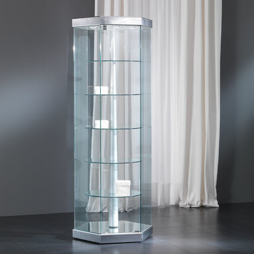 Moderne Vitrine - 7/G - Italvetrine - Hartglas / Kunstleder / beleuchtet