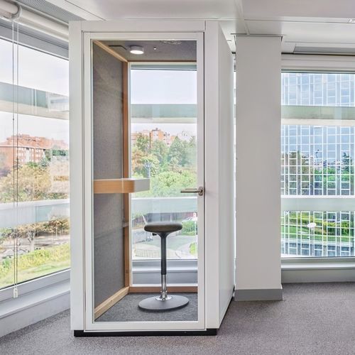 Einzelarbeitsplatz mit Glastür - EVA BOOTH - Dynamobel - für 1 Person / Stoff / Glas