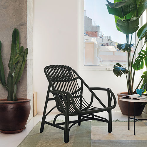Moderner Sessel - BENASAL - expormim - Rattan / gebeiztes Holz / mit Kissen