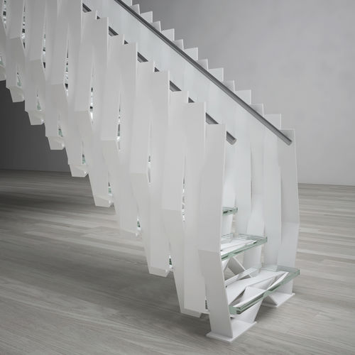 High-End-Treppe - INTERLACE - EeStairs - gerade / Glasstufen / mit Metallstruktur