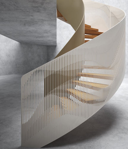 High-End-Treppe - MOIRE - EeStairs - rundgewendelt / Holzstufen / mit Stahlstruktur