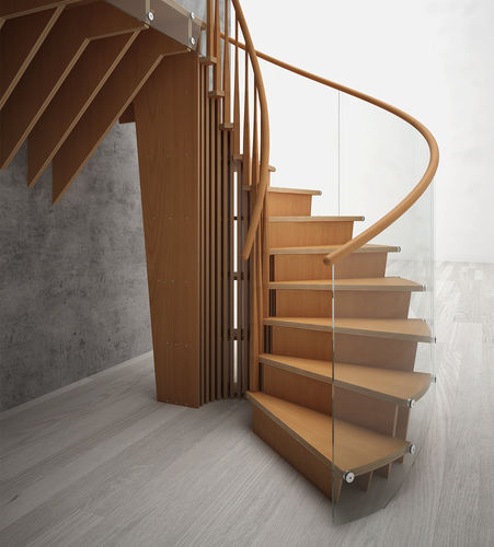 High-End-Treppe - RADIAL - EeStairs - halbgewendelt / Holzstufen / mit Holzstruktur