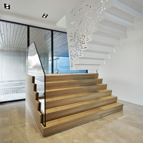 High-End-Treppe - TSE, ENTER - EeStairs - gerade / Holzstufen / mit lackierter Stahlstruktur
