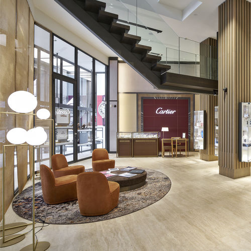 High-End-Treppe - JUWELIER TENSEN, ANTWERPEN - EeStairs - gerade / mit Stufen aus Eiche / mit lackierter Stahlstruktur