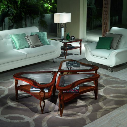 Klassischer Couchtisch - 2 TL38+2 TL39 QUADRIFOGLIO - CARPANELLI - Glas / Eiche / Rosenholz