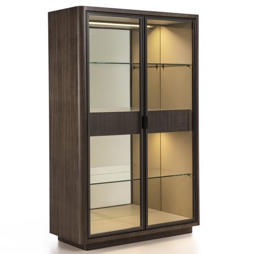 Moderne Vitrine - VE50 DAFNE - CARPANELLI - Rauchglas / Holz / beleuchtet