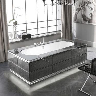 Ovale Badewanne - ZURIGO 200 - Milldue - freistehend / polierter Stahl / Glas