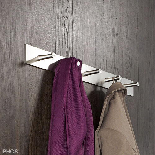 Moderner Garderobenhaken - HL-F - PHOS Design GmbH - gebürsteter Edelstahl / Mehrfach / für Badezimmer