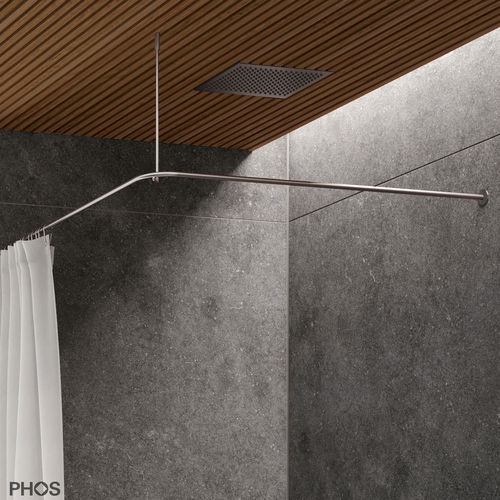 Duschvorhangstange / gebürsteter Edelstahl - DSE800K45 - PHOS Design GmbH - für Eckeinbau / L-förmig