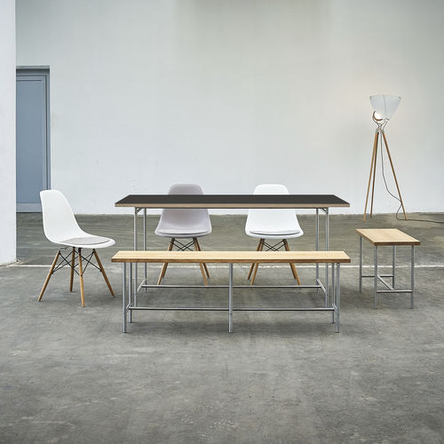 Esstisch / minimalistisches Design - KATI-E1-MS - PHOS Design GmbH - melaminbeschichtet / Gestell aus rostfreiem Edelstahl / rechteckig