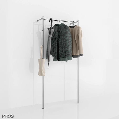 Bodenstehender Garderobenständer - GL2 - PHOS Design GmbH - wandmontiert / minimalistisches Design / gebürsteter Edelstahl