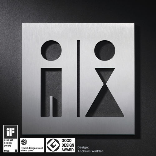 Tür-Piktogramm / für sanitäre Anlagen - PS0201 - PHOS Design GmbH - gebürsteter Edelstahl / zum Kleben / für Büro