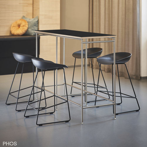 Moderner Stehtisch - KATI-ST-140x60-LA - PHOS Design GmbH - melaminbeschichtet / Linoleum / Gestell aus rostfreiem Edelstahl