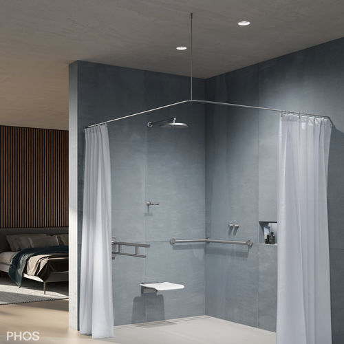 Duschvorhangstange / gebürsteter Edelstahl - DSE1000 - PHOS Design GmbH - für Eckeinbau / L-förmig