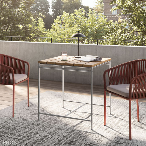 Tisch / minimalistisches Design - Outdoor Beistelltisch - PHOS Design GmbH - Teakholz / Gestell aus rostfreiem Edelstahl / quadratisch