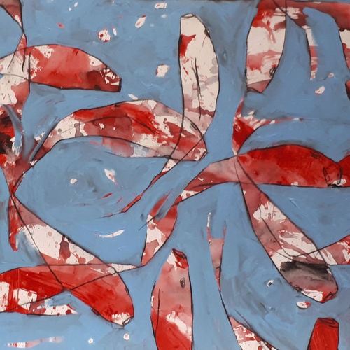 Acrylgemälde - KISS - ICI ET LA - abstrakt / gegenständliche Malerei / für Hotels