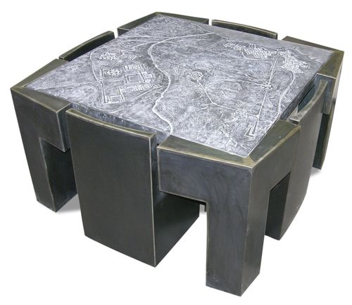 Designtisch / originell - CONNECT PAISAJE   - ICI ET LA - Stahl / Faserbeton / Leder