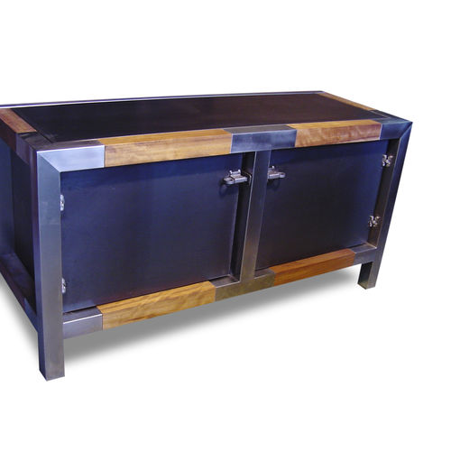 Industriestil-Sideboard - CHINA GIRL - ICI ET LA - Iroko / Edelstahl / maßgefertigt