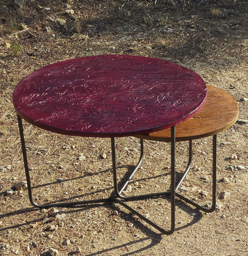 Satztisch / originelles Design - EMPREINTES N - ICI ET LA - Faserbeton / Gestell aus Metall / rund