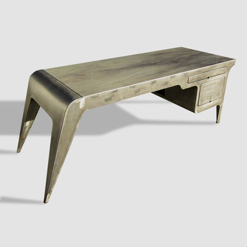 Schreibtisch / originelles Design - MISS MOLLY - ICI ET LA - patiniertes Metall / Granit / mit 4 Beinen