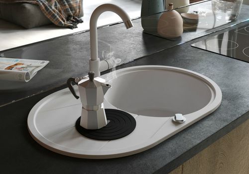 Einbeckenspüle - CLARUS SR101 - Aquasanita - mit Abtropffläche / Verbundwerkstoff / einbaufähig